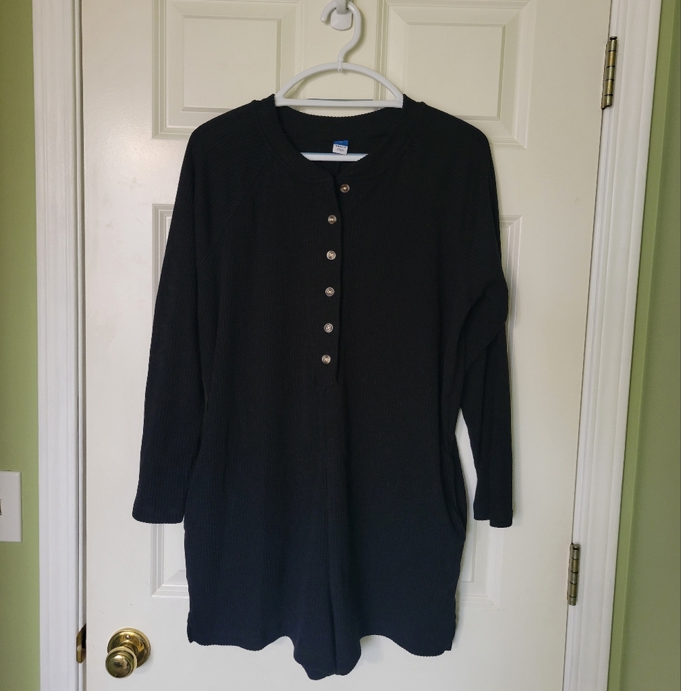 Black Button-Up Long Sleeve Romper